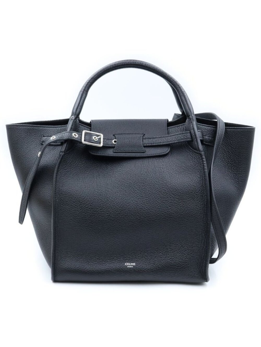Celine Big Small Leather 2-Way Hand Shoulder Tote Bag Silver Black